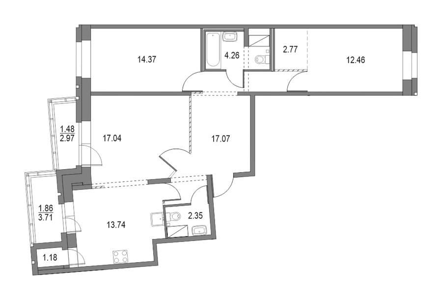 3-комнатная квартира 84.06 м², 5/13 эт., ЖК «Приморский квартал»